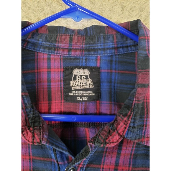 Route 66 Shirt Mens XL Red/Blue Plaid Long Sleeve Pearl Snap Pockets 100% Cotton - Picture 3 of 9